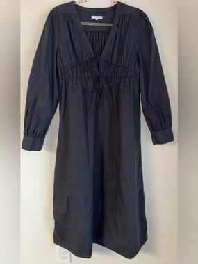 Crescent Black Cotton Maxi Dress Large Long Sleeve Drawstring Waist